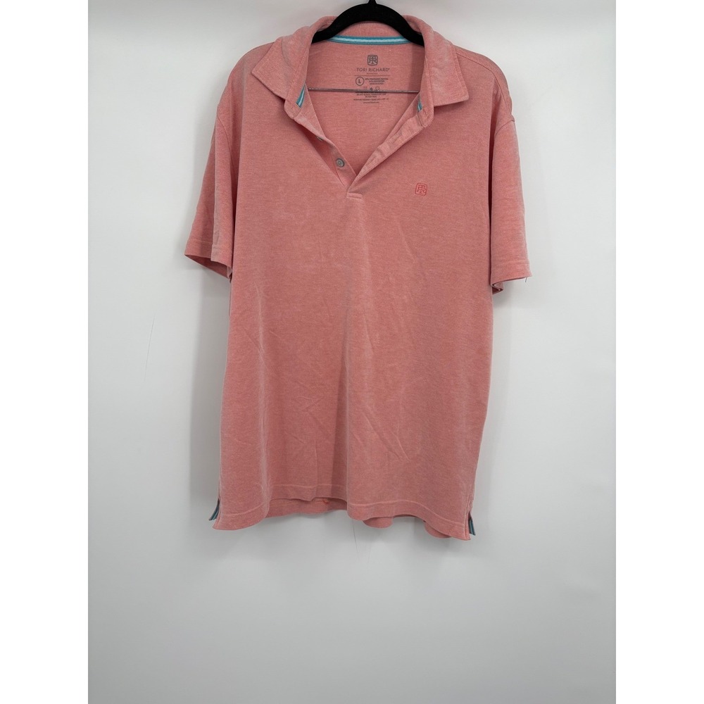 Tori Richard Coral Heathered Polo Shirt Men's Size L Short Sleeve Collared